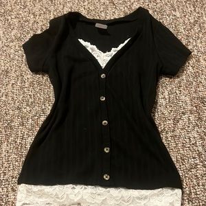 Lace coquette button up body con top